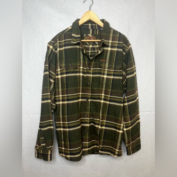 Orvis Men Heavyweight Flannel Shirt Jacket in Green and Brown Plaid Size XL - Picture 1 of 16